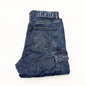 Zara Black Cargo Pant Dark Wash Utility Denim Jeans Straight Leg Size 4